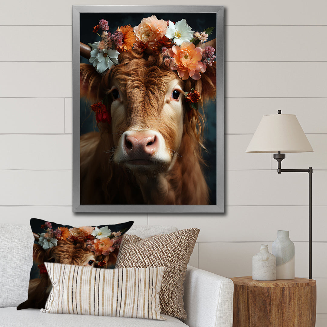 Cow Flower Crow - Brown Cow Wall Art
