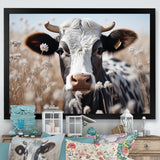 Cow Flower Grazing - White Cow Wall Art