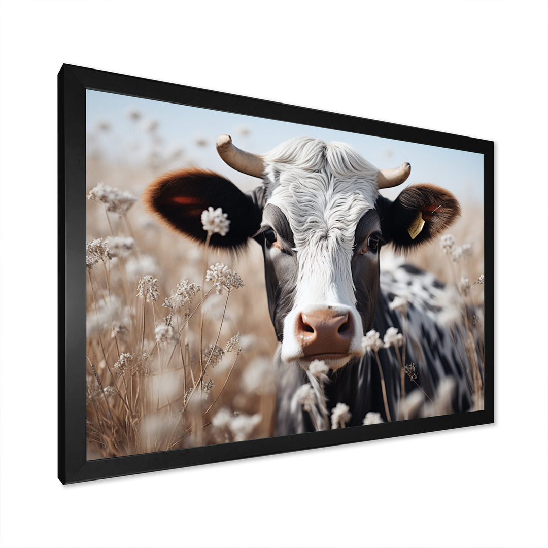 Cow Flower Grazing - White Cow Wall Art