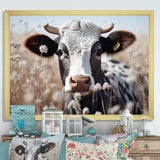 Cow Flower Grazing - White Cow Wall Art