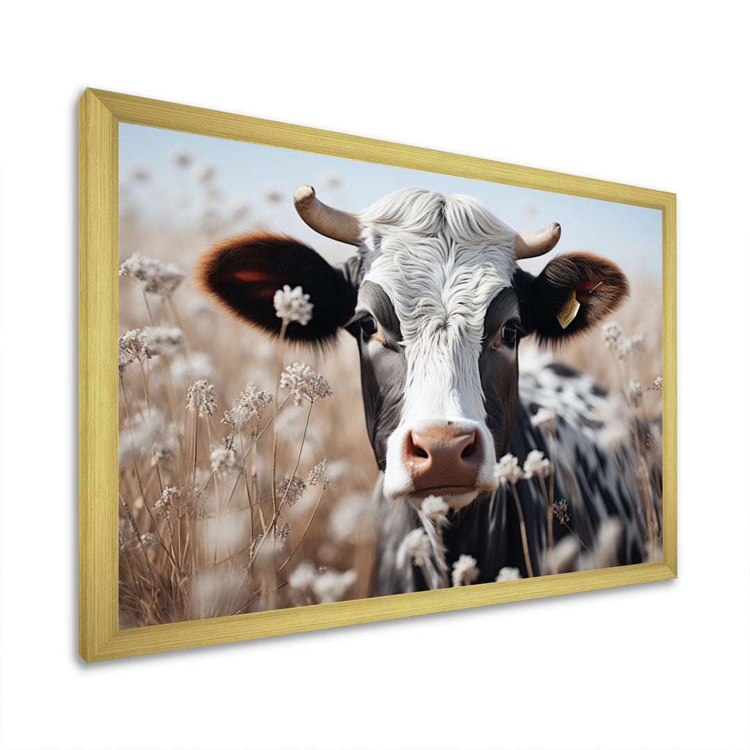 Cow Flower Grazing - White Cow Wall Art