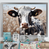 Cow Flower Grazing - White Cow Wall Art
