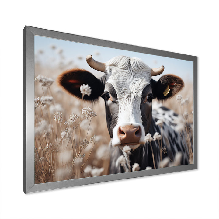 Cow Flower Grazing - White Cow Wall Art