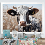 Cow Flower Grazing - White Cow Wall Art