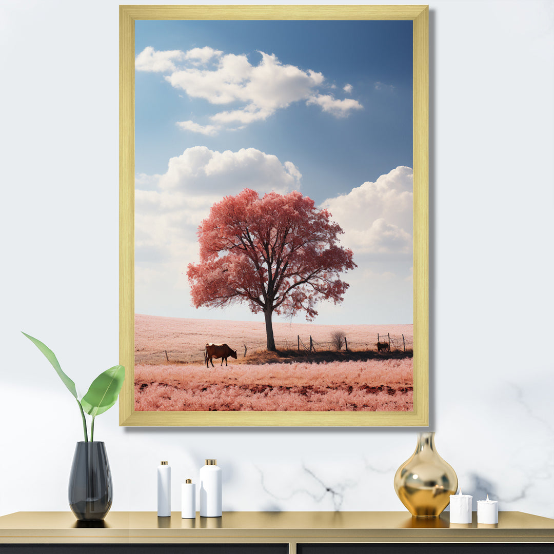 Pink Tree Tranquil Fields - Cow Wall Decor