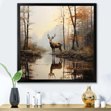 Animal Deer Misty Morning II - Animals Canvas Wall Art