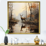 Animal Deer Misty Morning II - Animals Canvas Wall Art