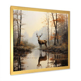 Animal Deer Misty Morning II - Animals Canvas Wall Art