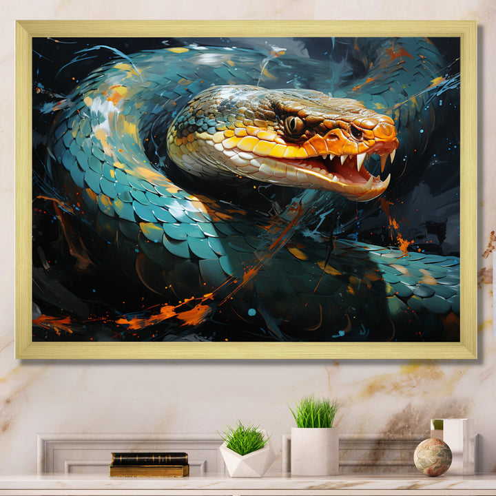 Emerald Snake Intertwining - Teal Snake Wall Art