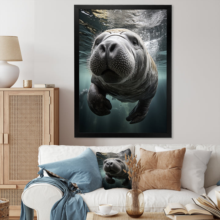 Grey Teal Animal Manatee - Manatee Wall Art Prints