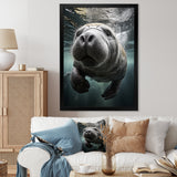 Grey Teal Animal Manatee - Manatee Wall Art Prints