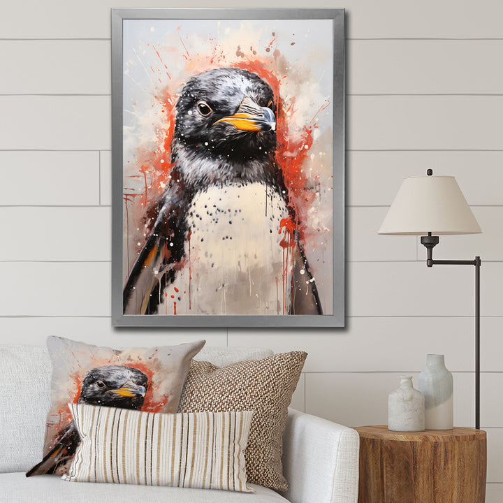Cream Penguin Drips Portrait - Cream Penguin Wall Art
