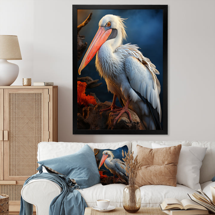 Coral White Animal Pelican - Pelican Wall Art Prints
