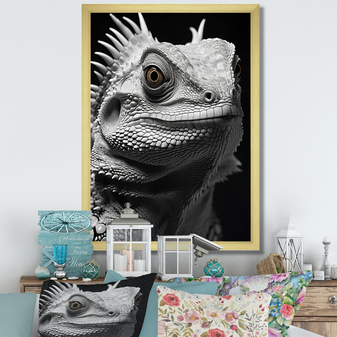 Grey Reptile Amphibian Portrait - Gray Reptile Wall Art