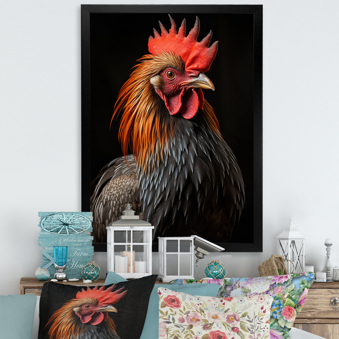 Black Rooster Portrait - Rooster Large Canvas Wall Art