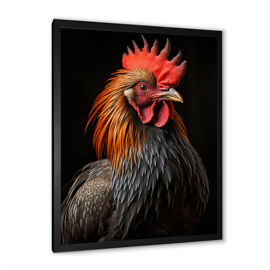Black Rooster Portrait - Rooster Large Canvas Wall Art