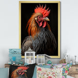Black Rooster Portrait - Rooster Large Canvas Wall Art
