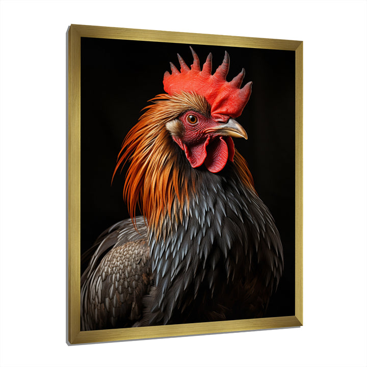 Black Rooster Portrait - Rooster Large Canvas Wall Art