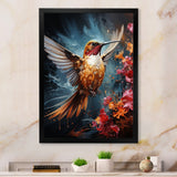Teal Orange Animal Ruby Hummingbird Drips - Hummingbird Home Decor Art