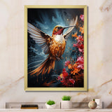 Teal Orange Animal Ruby Hummingbird Drips - Hummingbird Home Decor Art