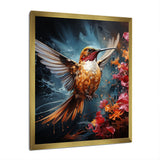 Teal Orange Animal Ruby Hummingbird Drips - Hummingbird Home Decor Art