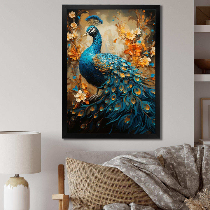 Teal Gold Emerald Peacock Drips - Animals Canvas Wall Art