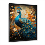 Teal Gold Emerald Peacock Drips - Animals Canvas Wall Art