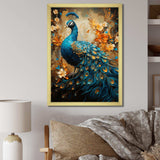 Teal Gold Emerald Peacock Drips - Animals Canvas Wall Art