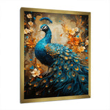 Teal Gold Emerald Peacock Drips - Animals Canvas Wall Art