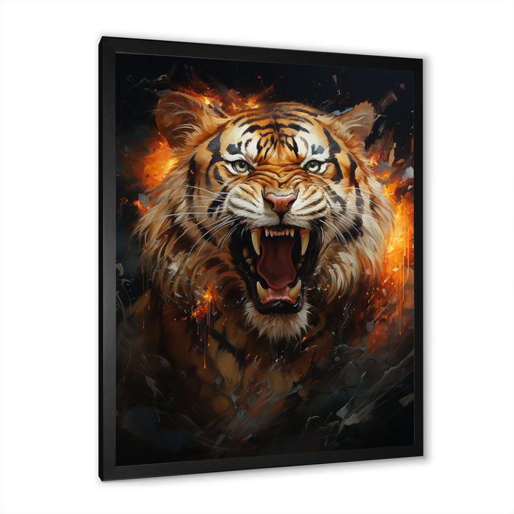 Brown Tiger Roaring Portrait - Tiger Canvas Wall Art