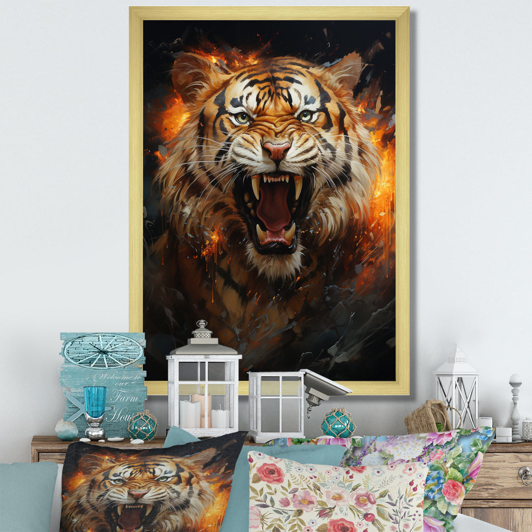 Brown Tiger Roaring Portrait - Tiger Canvas Wall Art