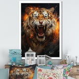Brown Tiger Roaring Portrait - Tiger Canvas Wall Art