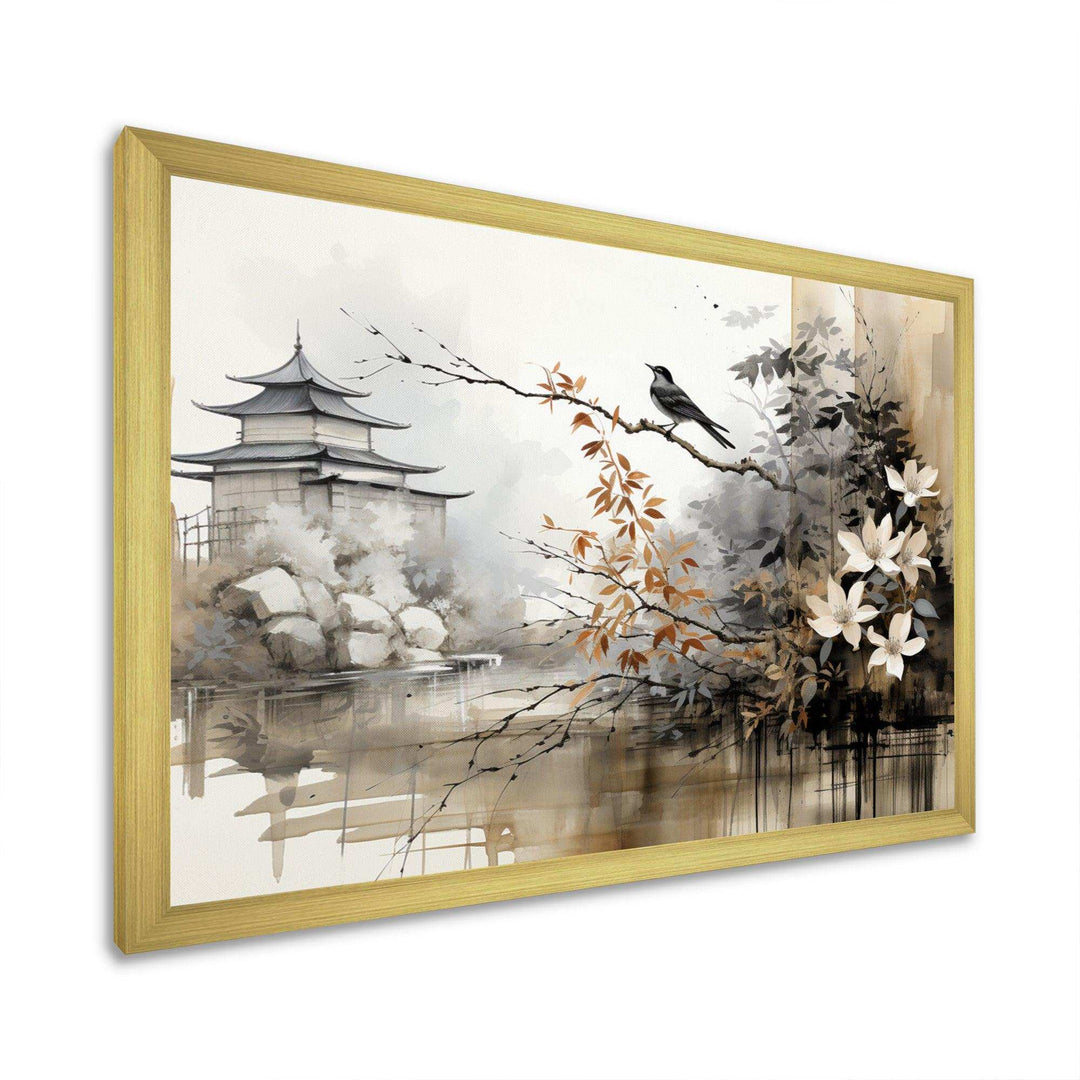 Asian Art Sumi Bird Serenity I - People Canvas Wall Art