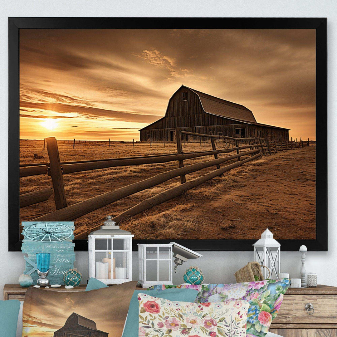 Barn Scenery At Dusk II - Architecture Canvas Wall Art