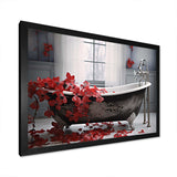 Red Floral Bath I - Humor Canvas Wall Art