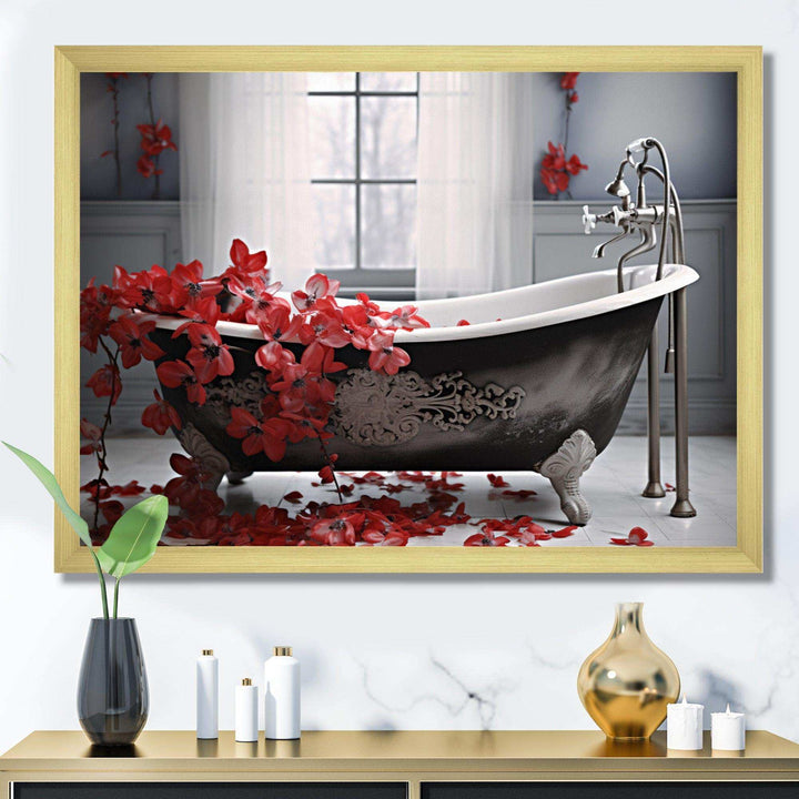 Red Floral Bath I - Humor Canvas Wall Art