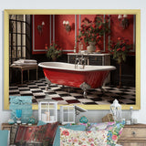 Red Modern Bathroom Charm IV - Humor Canvas Wall Art