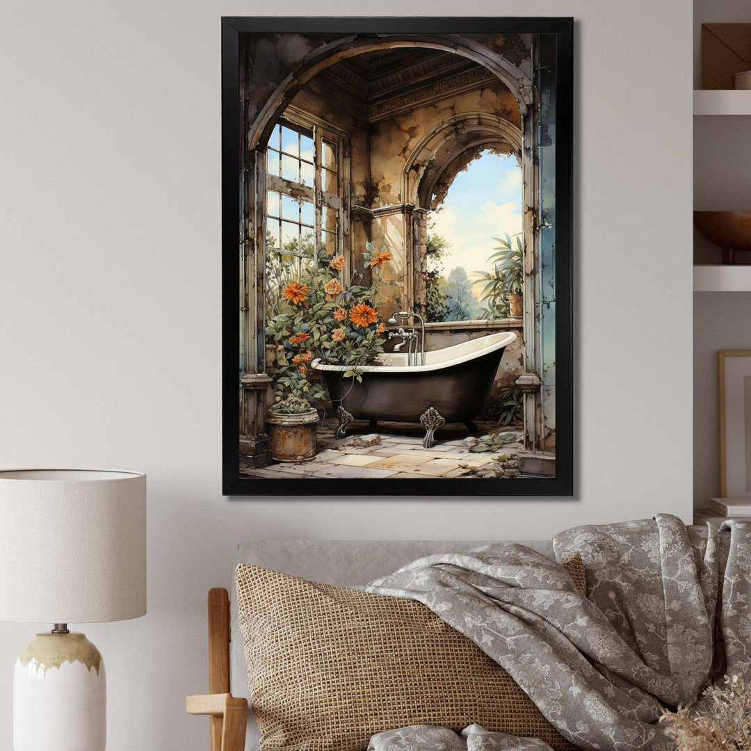 Bathroom Vintage Tiles IV - Humor Canvas Wall Art