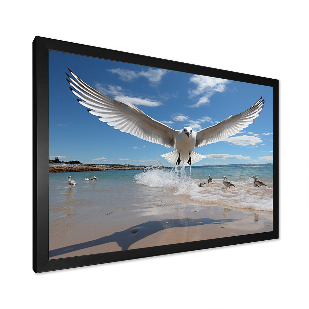 Blue Seagulls In Flight At Beach - Seagull Living Room Wall Art