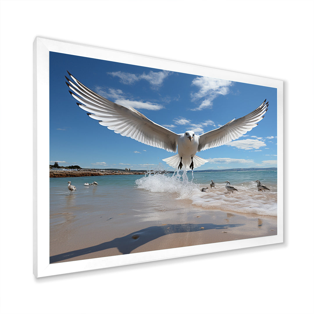 Blue Seagulls In Flight At Beach - Seagull Living Room Wall Art