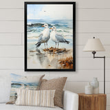 Abstract Beach Seagulls In Love - Seagull Framed Canvas Art