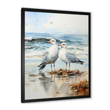 Abstract Beach Seagulls In Love - Seagull Framed Canvas Art