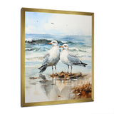 Abstract Beach Seagulls In Love - Seagull Framed Canvas Art