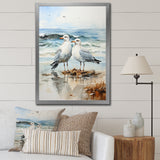 Abstract Beach Seagulls In Love - Seagull Framed Canvas Art