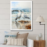 Abstract Beach Seagulls In Love - Seagull Framed Canvas Art