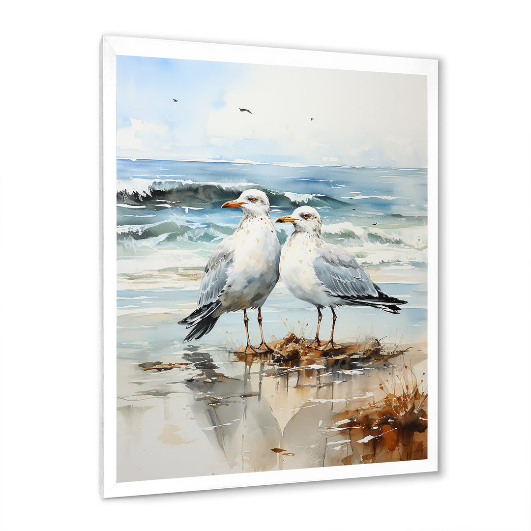Abstract Beach Seagulls In Love - Seagull Framed Canvas Art