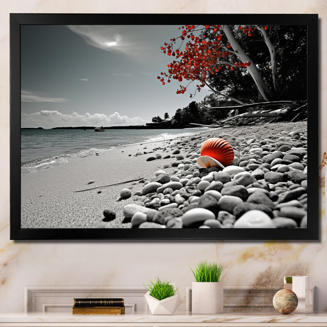 Grey Red Beach Seashell Symphony - Seashell Canvas Wall Art