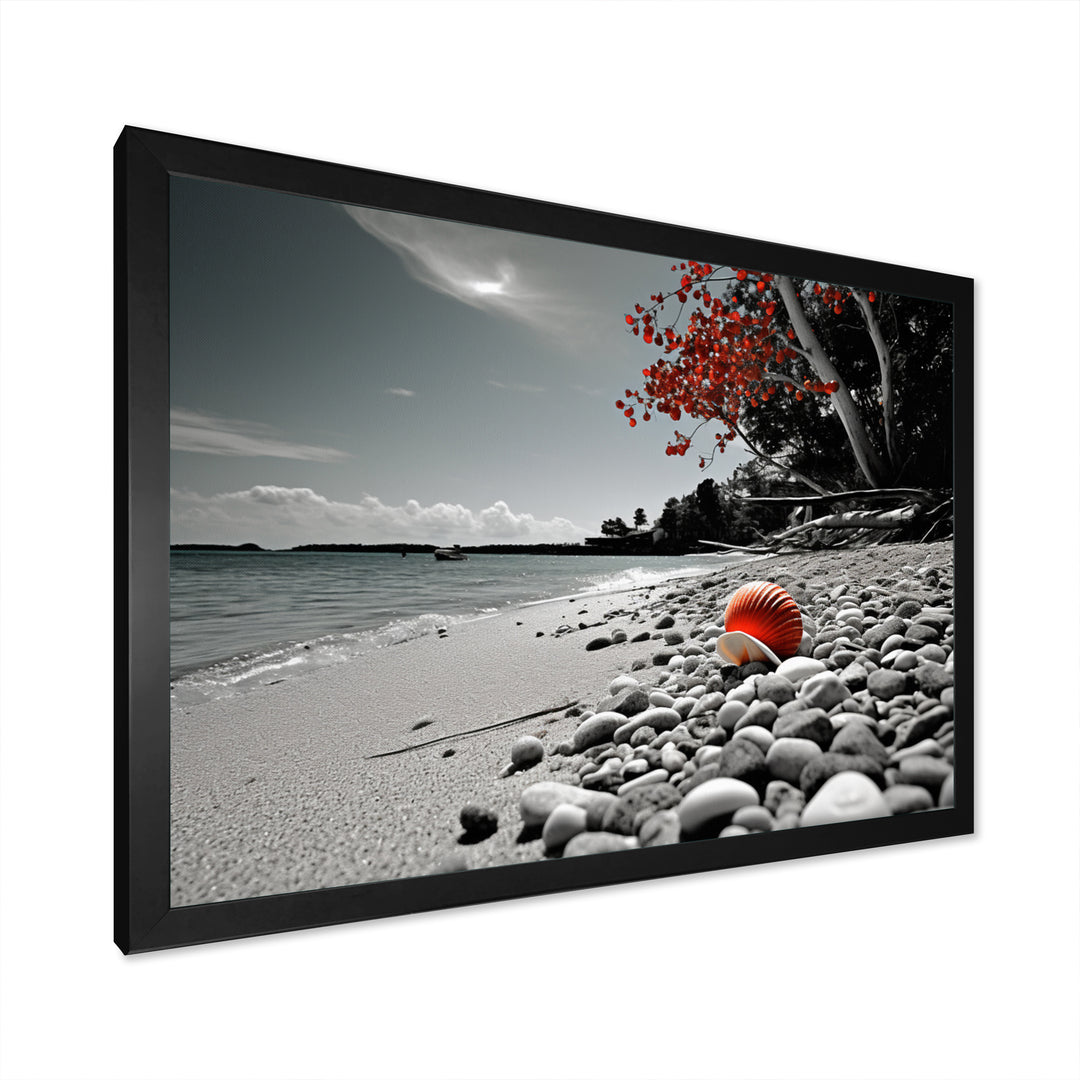 Grey Red Beach Seashell Symphony - Seashell Canvas Wall Art