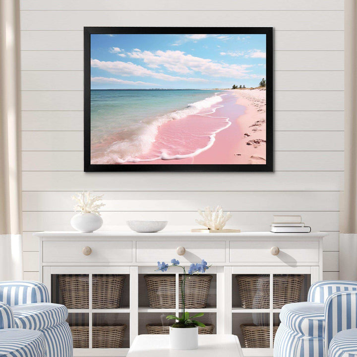 Pink Minimalism Beach Landscape I - Coastal Canvas Wall Art