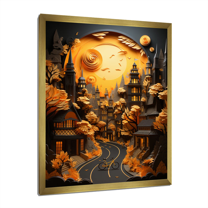 Bicycle City Cycling Papercut - Bicycle Canvas Wall Art